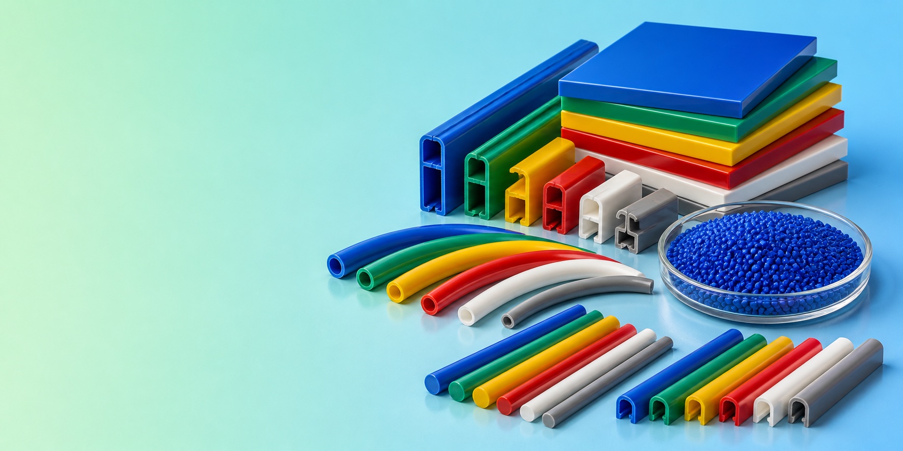 Extruded plastic profiles, sheets, tubes and masterbatch pellets