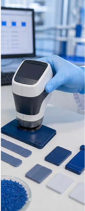 Color difference testing of a plastic sample